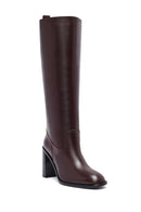Woman Burgundy Thick Heels Leather Boot | Derimod Woman Burgundy Thick Heels Leather Boot | Derimod