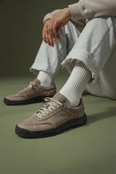 Male Mink Lace-Up Nubuck Leather Sneaker | Derimod Male Mink Lace-Up Nubuck Leather Sneaker | Derimod