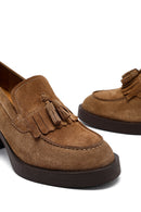 Kadın Taba Kalın Topuklu Süet Deri Maskülen Loafer | Derimod Kadın Taba Kalın Topuklu Süet Deri Maskülen Loafer | Derimod