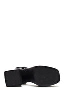 Women's Black Ankle Buckle Platform Chunky High Heel Leather Sandals | Derimod Women's Black Ankle Buckle Platform Chunky High Heel Leather Sandals | Derimod