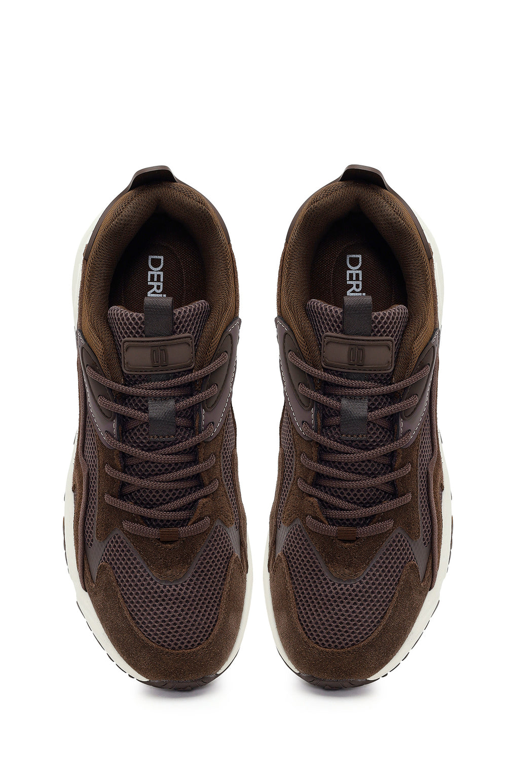 Erkek Kahverengi Bağcıklı Kalın Tabanlı Deri Sneaker