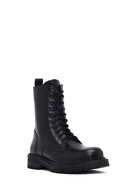 Women's Black Zipper Leather Combat Boots | Derimod Women's Black Zipper Leather Combat Boots | Derimod