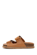 Women's Tan Leather Thick Soled Comfort Slippers | Derimod Women's Tan Leather Thick Soled Comfort Slippers | Derimod