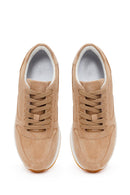 Woman Beige Lace-Up Suede Leather Sneaker | Derimod Woman Beige Lace-Up Suede Leather Sneaker | Derimod