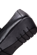 Women's Black Leather Wedge Heeled Loafer | Derimod
