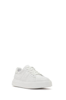 Men's White Lace-up Thick-Sole Leather Sneaker | Derimod
