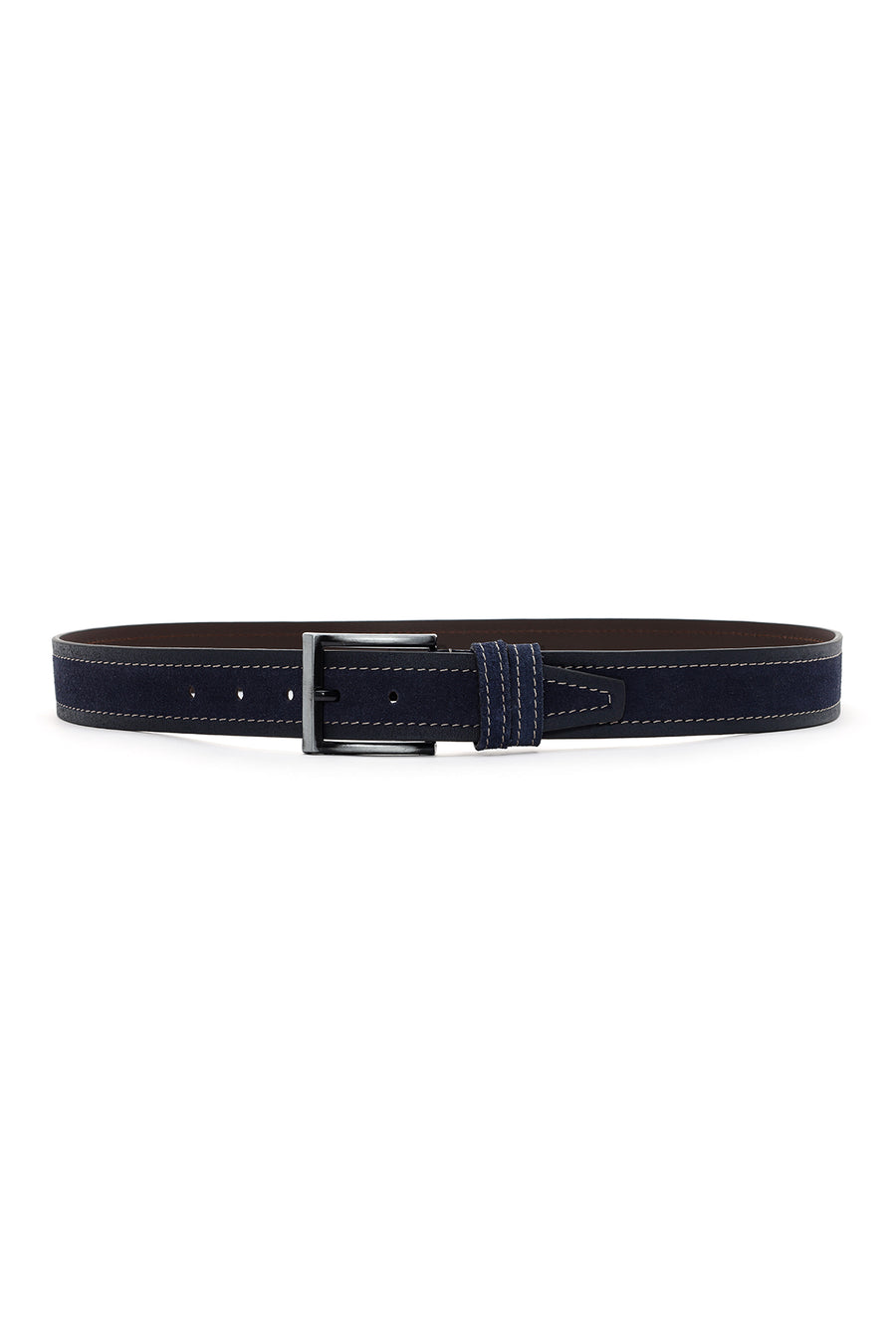 Men's Navy Blue Suede Leather Belt