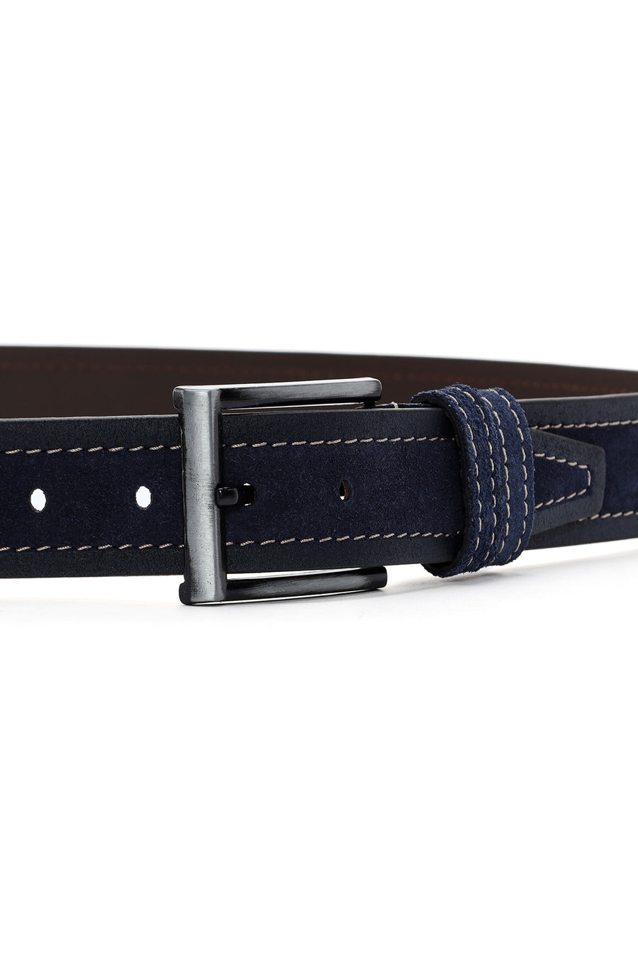 Men's Navy Blue Suede Leather Belt