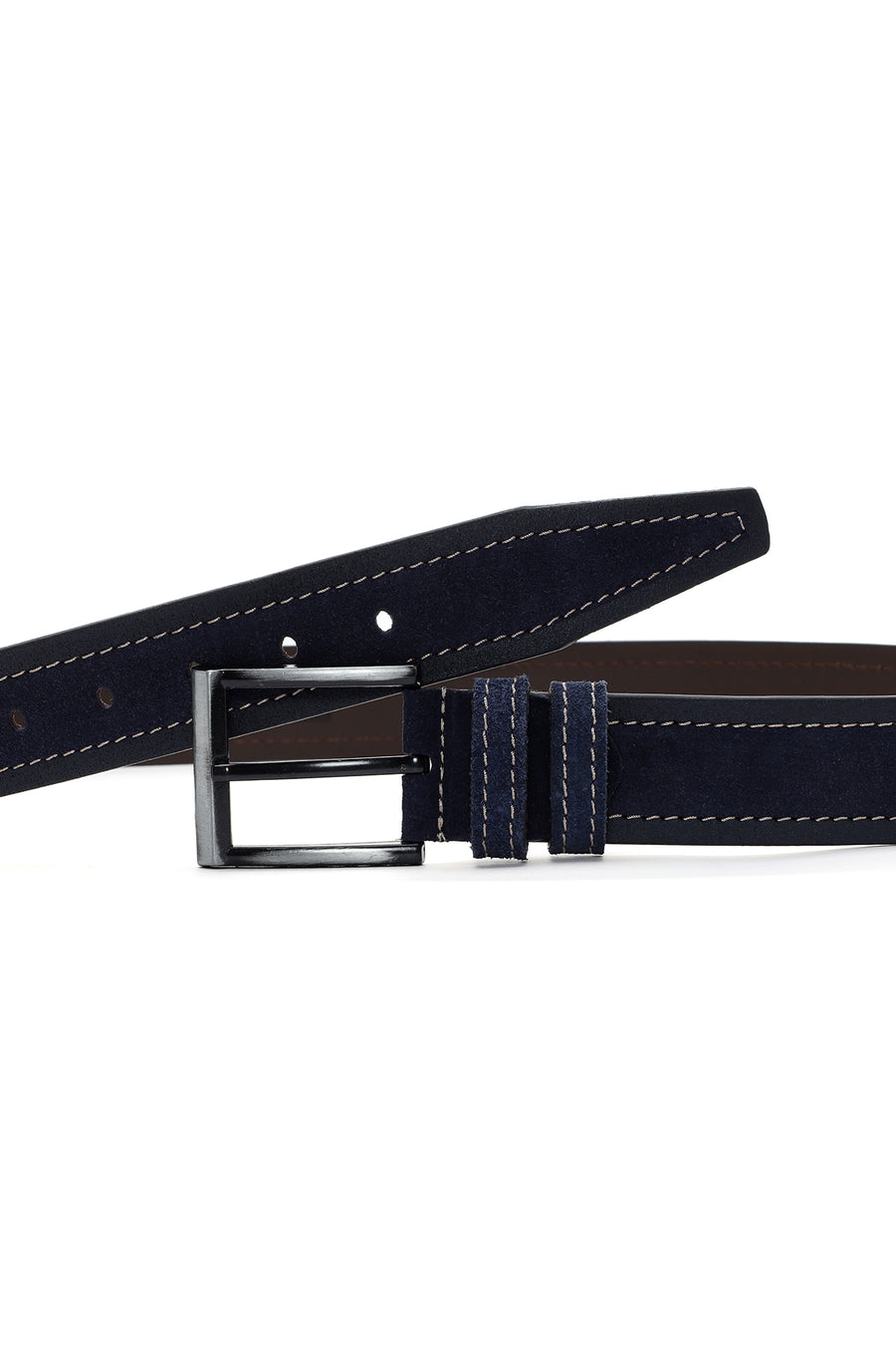 Men's Navy Blue Suede Leather Belt