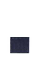 Men's Navy Blue Braided Leather Wallet | Derimod