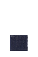 Men's Navy Blue Braided Leather Wallet | Derimod