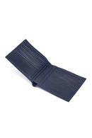 Men's Navy Blue Braided Leather Wallet | Derimod