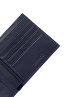 Men's Navy Blue Braided Leather Wallet | Derimod