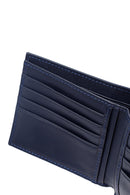 Men's Navy Blue Braided Leather Wallet | Derimod
