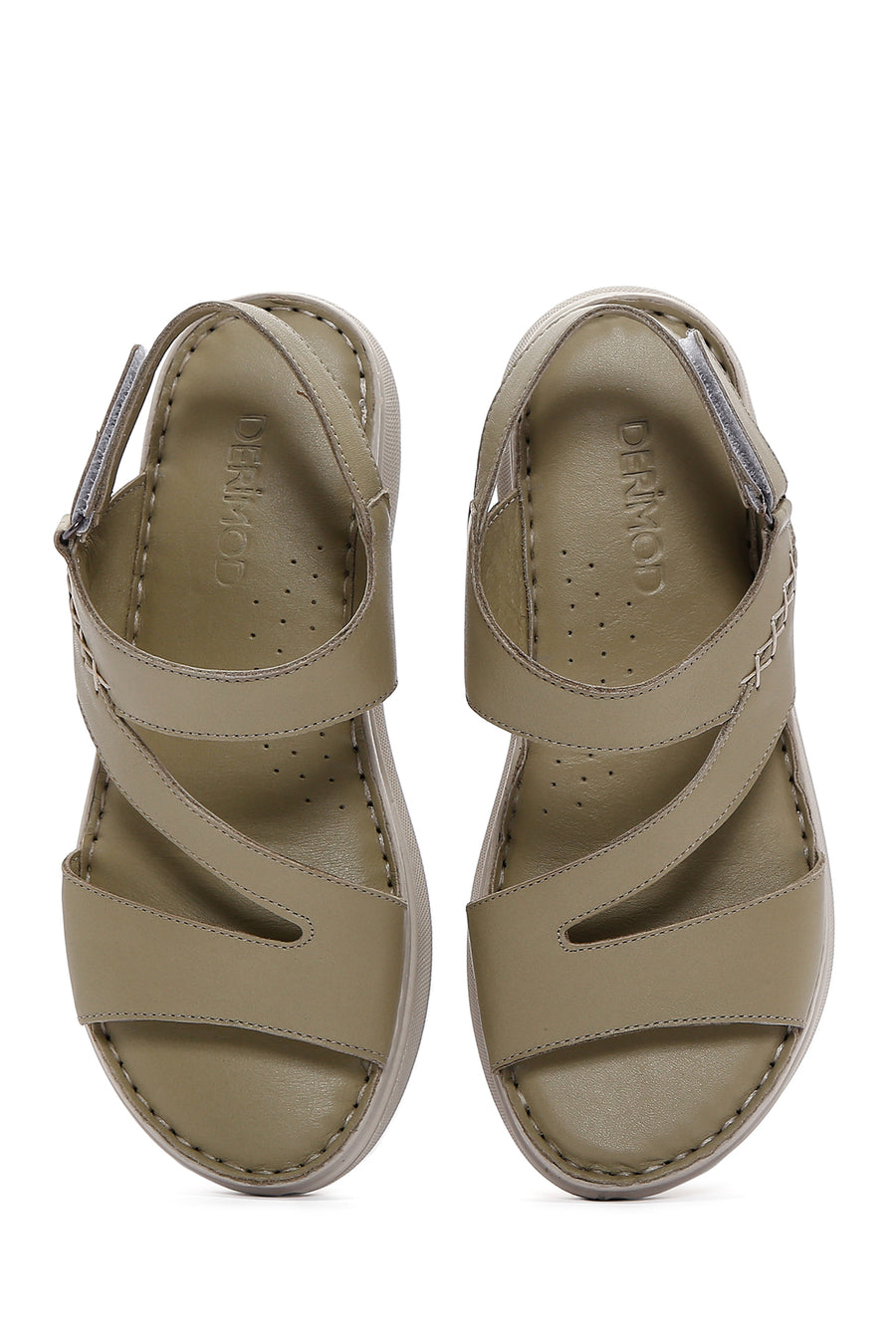Women's Green Leather Comfort Sandals