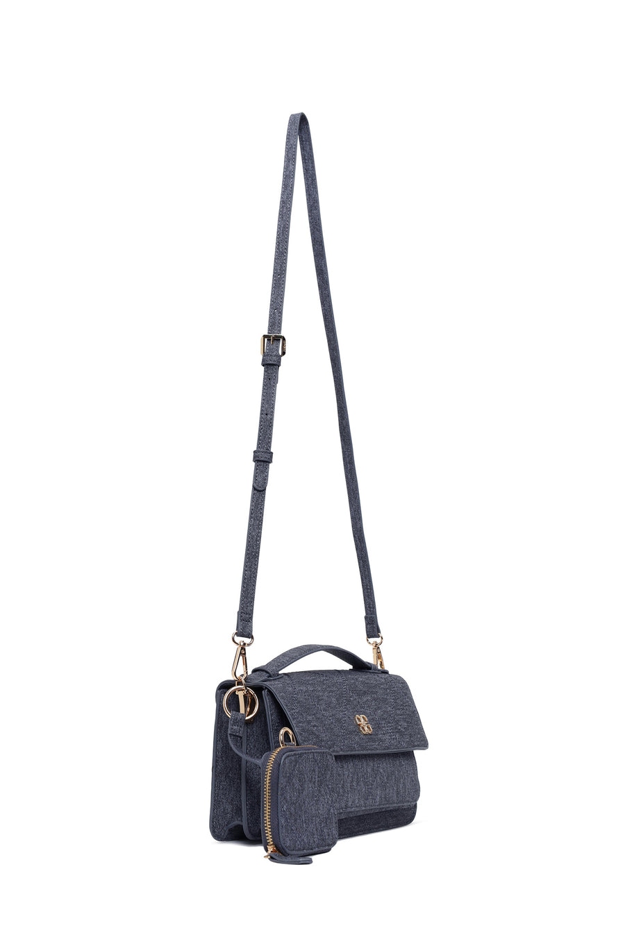 Woman Anthracite Long-Strap Fabric Crossbody Bag
