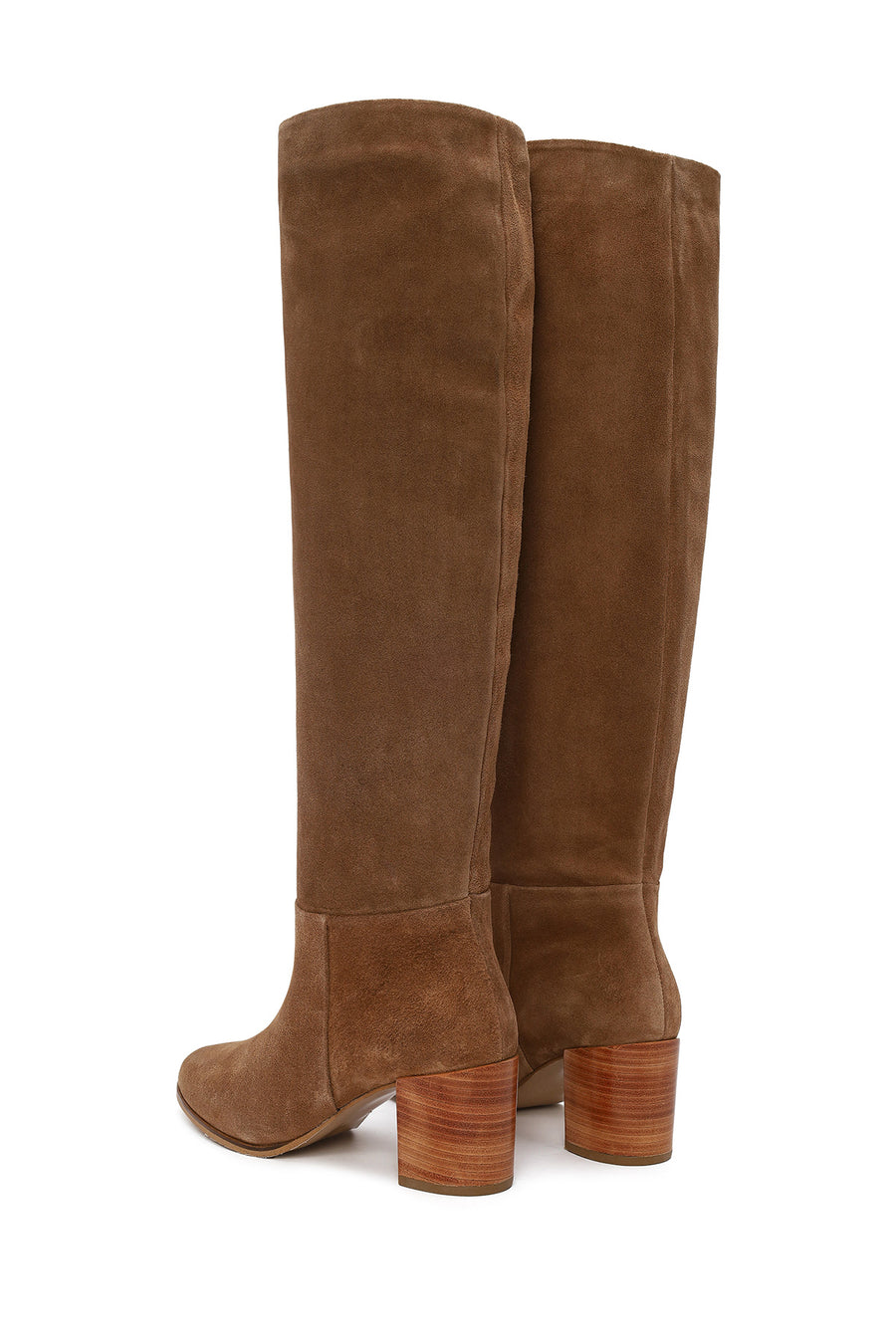Woman Beige Chunky-Heeled Suede Boots