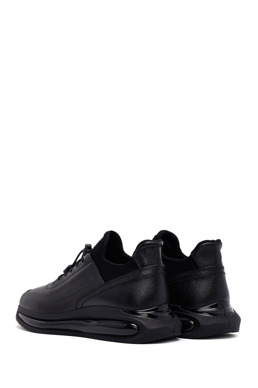 Male Black Lace-Up Thick-Soled Leather Casual Sneaker