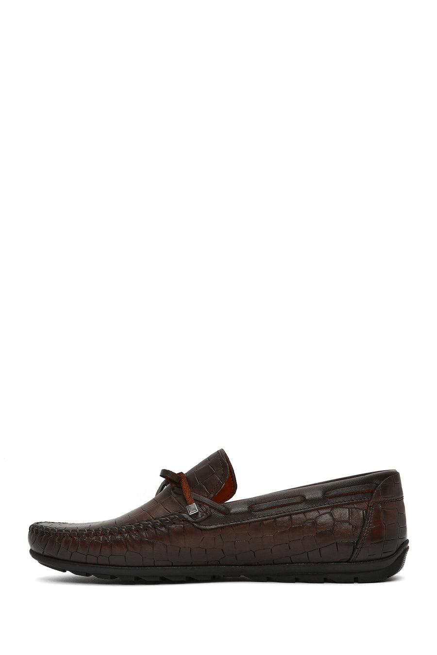 Erkek Kahverengi Kroko Desenli Deri Casual Loafer