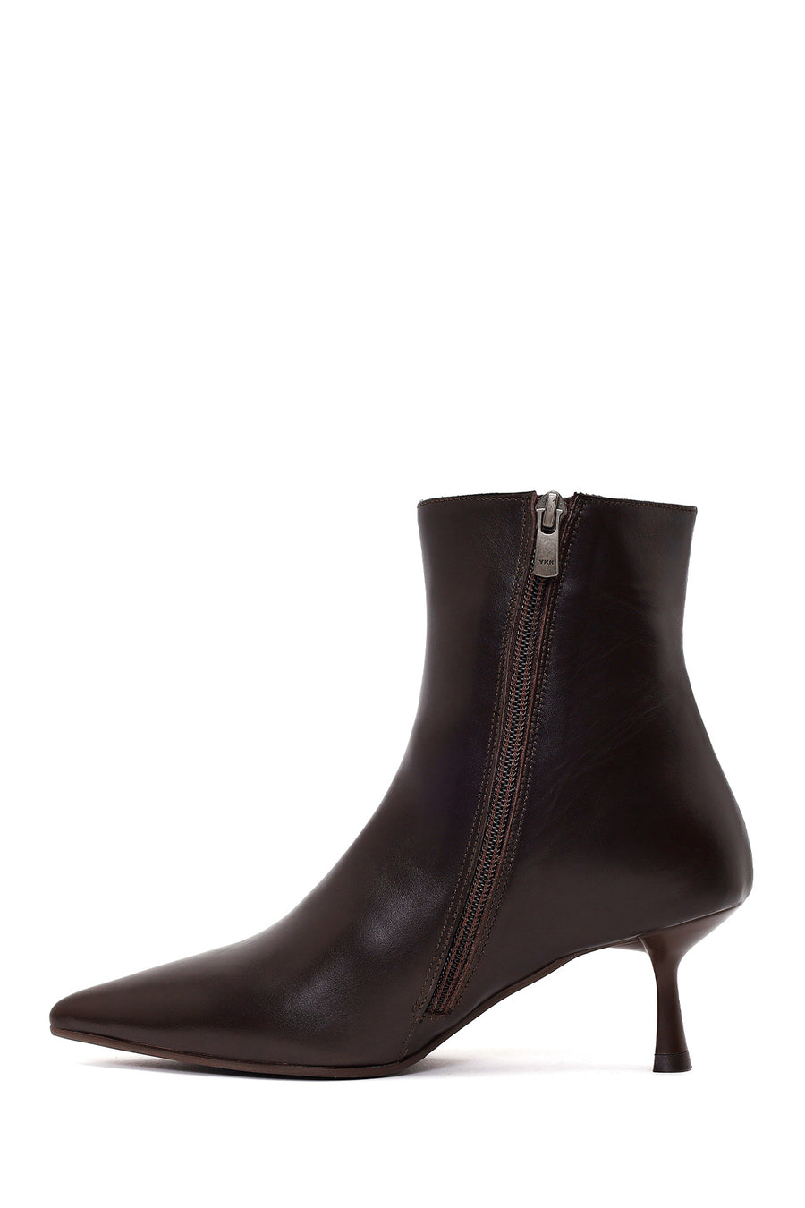 Woman Brown Zip Closure Thin High-Heel Leather Boots