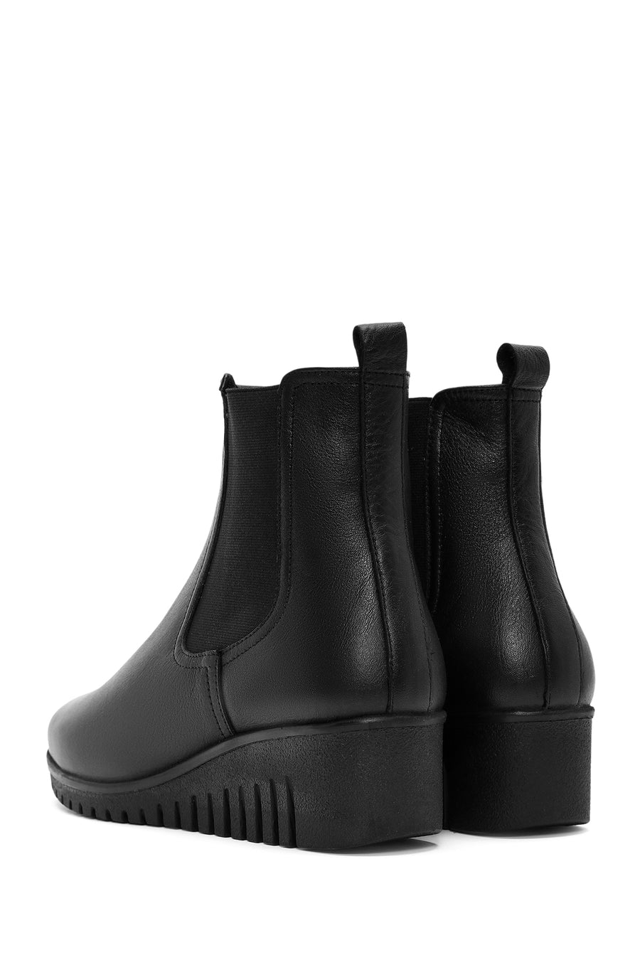 Women's Black Wedge Heel Leather Comfort Chelsea Boots