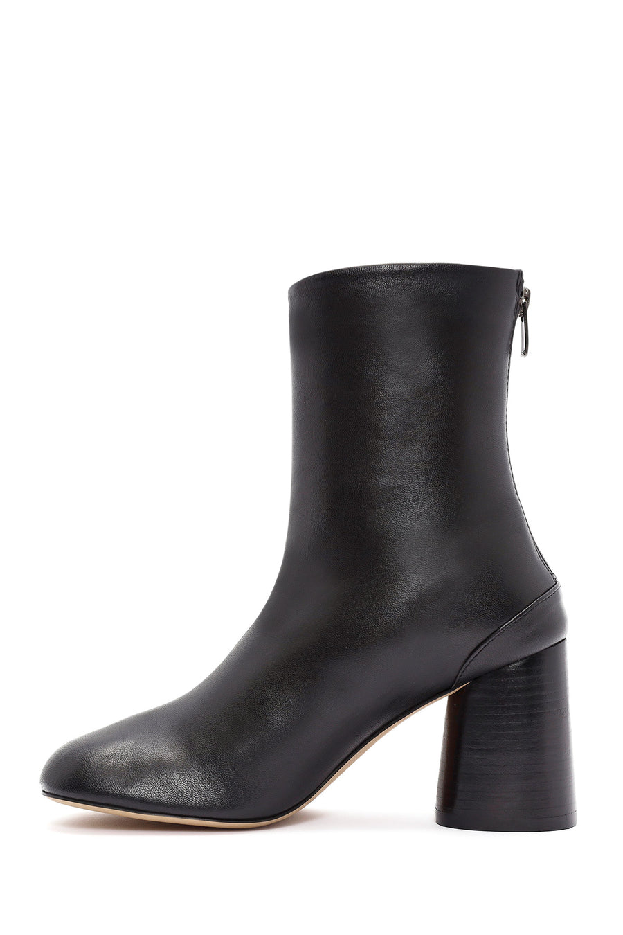 Women's Black Zippered Thick Heeled Leather Boots