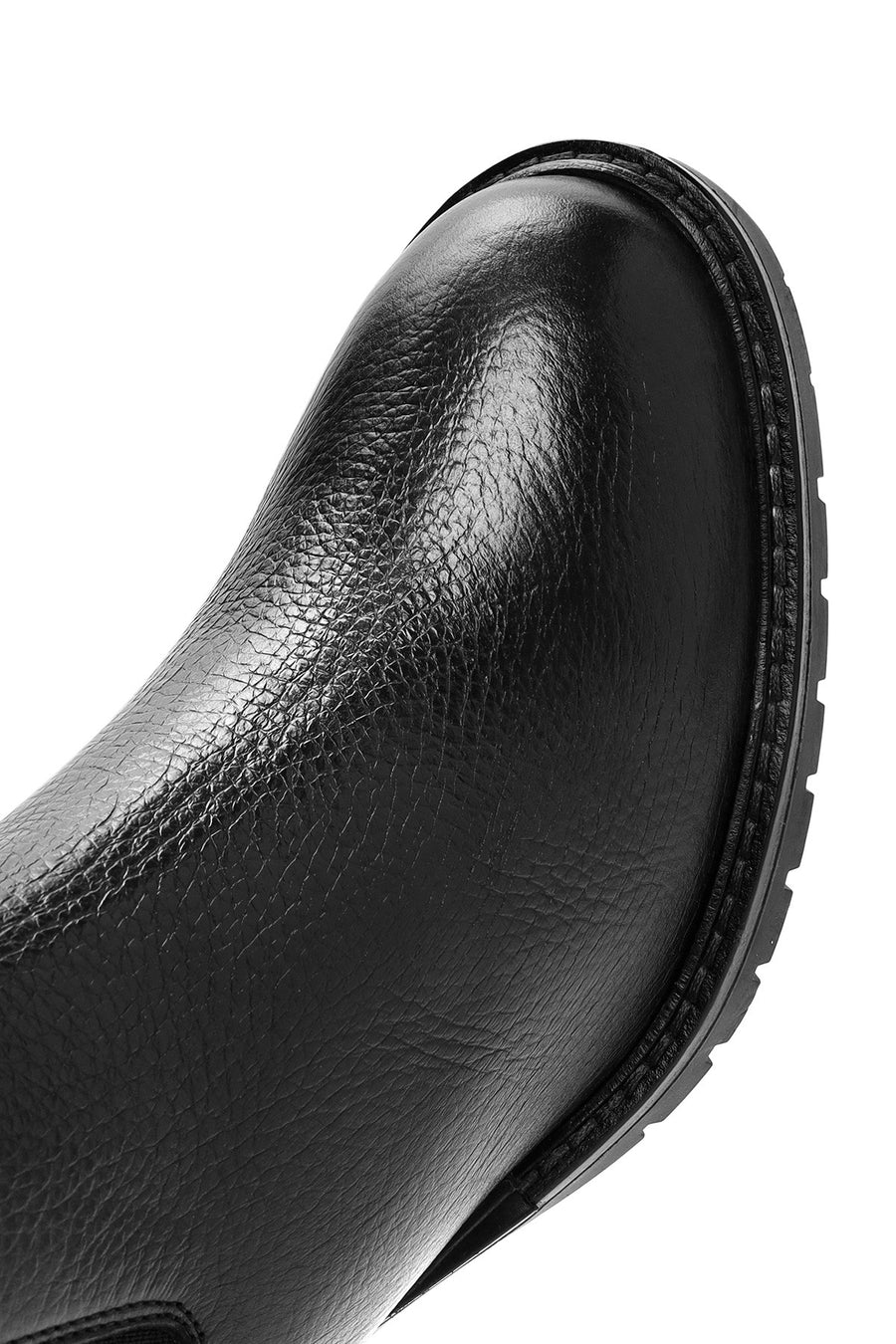 Women's Black Thick Heeled Leather Chelsea Boots