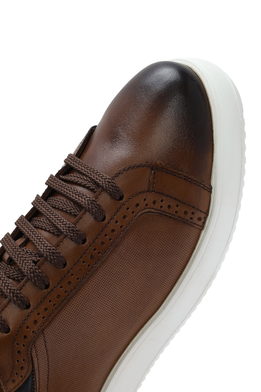 Erkek Taba Bağcıklı Deri Sneaker