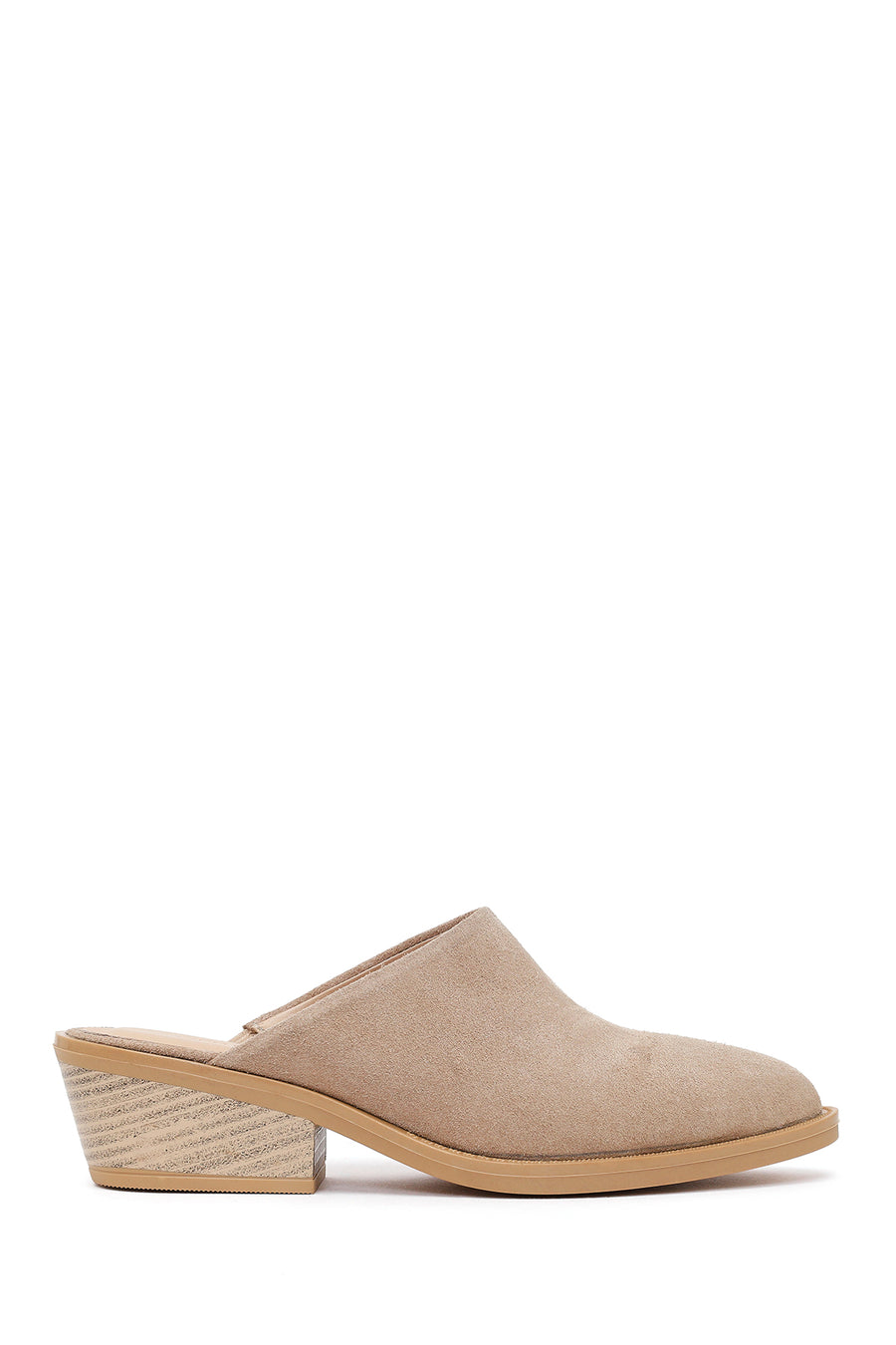 Woman Beige Mule Open Back Chunky Heeled Suede Slipper 26PFD201810 | Derimod