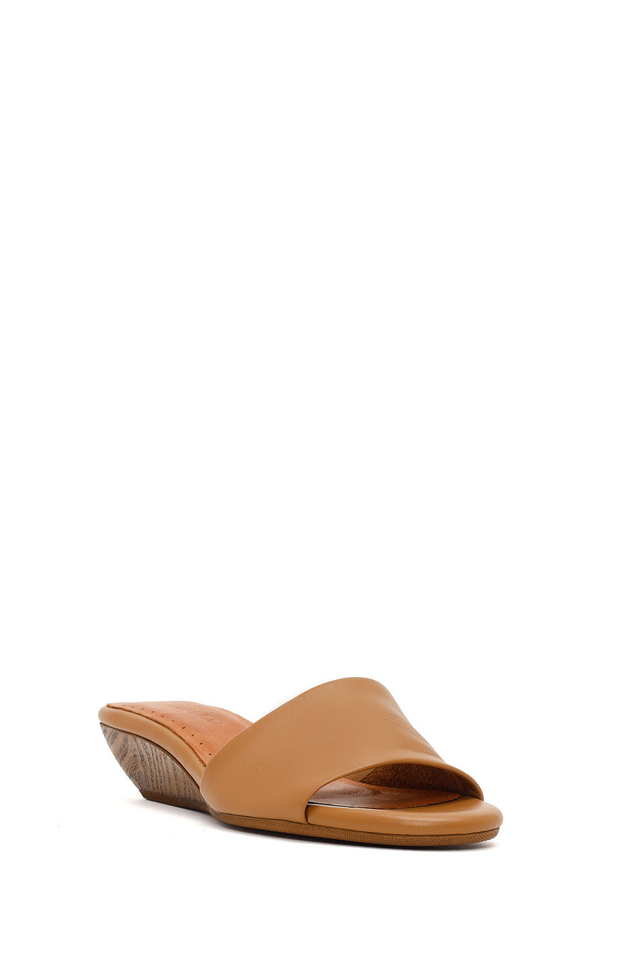 Women's Beige Short Platform Heel Leather Slippers