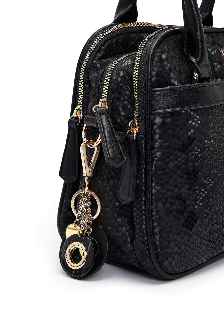 Woman Black Long-Strap Printed Shoulder Bag