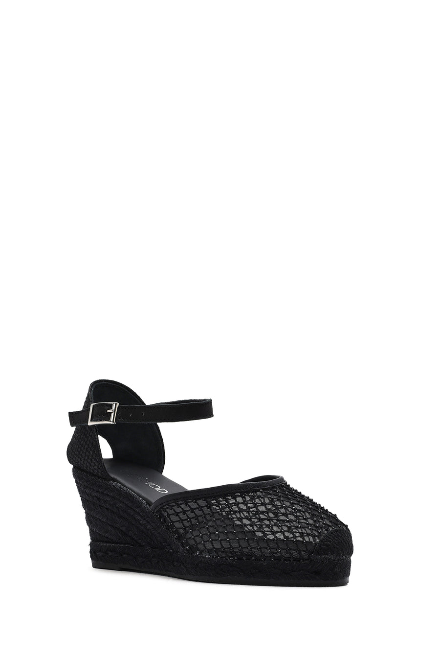 Women's Black Ankle Buckle Wedge Heel Espadrille Sandals
