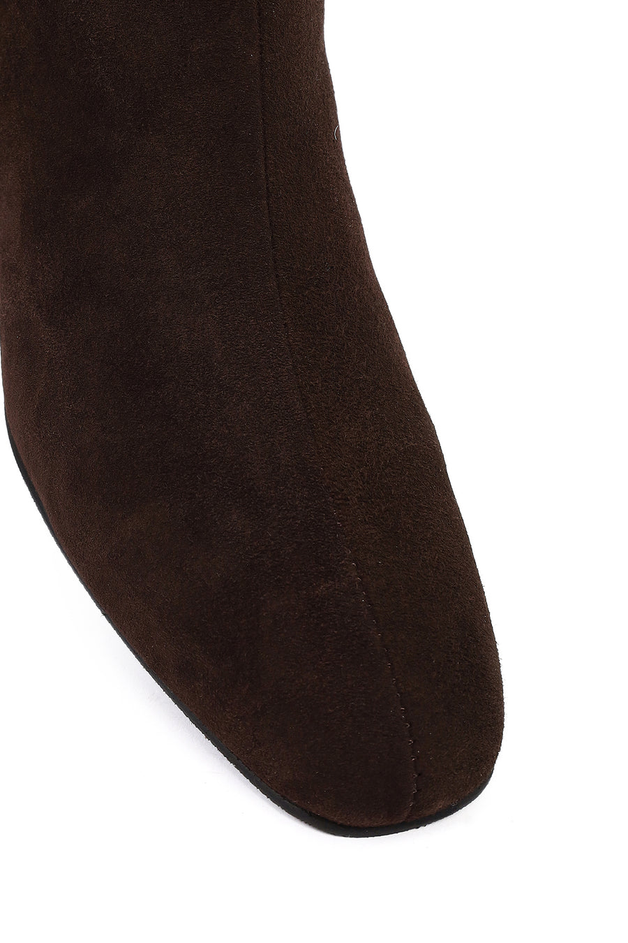 Woman Brown Zip Closure Short Thick-Heeled Suede Boots