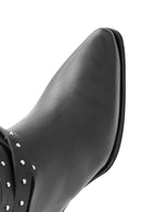 Women's Black Thick Heel Buckle Detailed Leather Cowboy Boots | Derimod