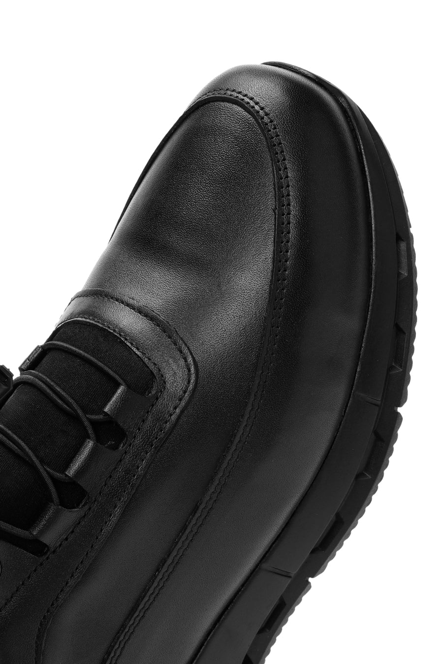 Erkek Siyah Bağcıklı Deri Sneaker