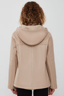 Roma Women's Beige Hooded Double-Sided Oversize Leather Jacket | Derimod