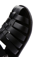 Men's Black Leather Buckle Flat Sandals | Derimod