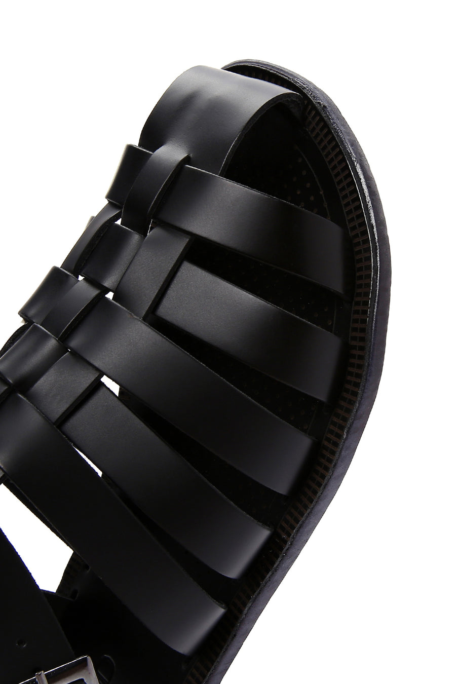 Men's Black Leather Buckle Flat Sandals