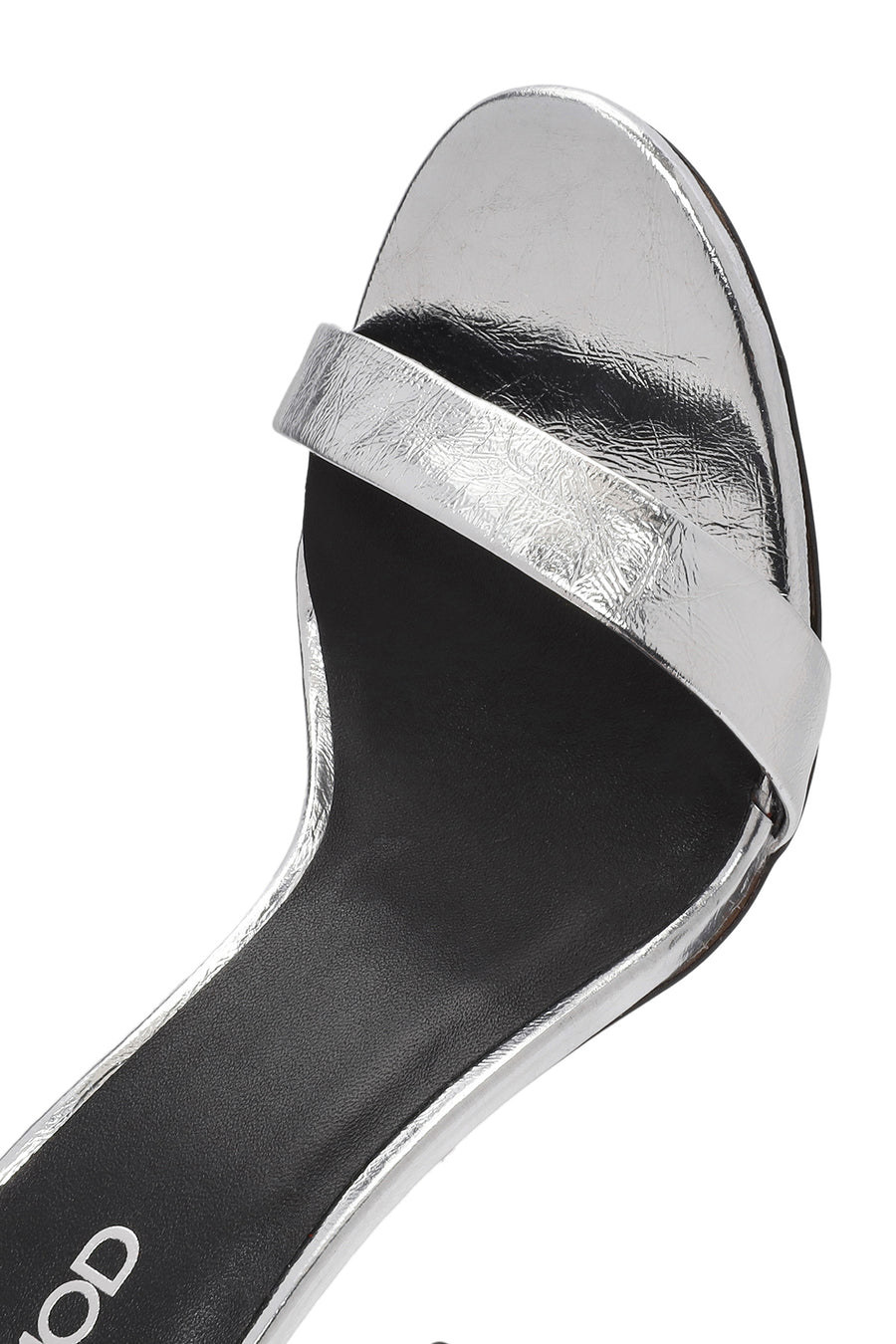 Women's Silver Ankle Strap High Thin Heel Leather Metallic Shoes
