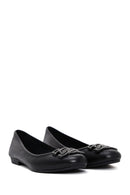 Women's Black Stone Leather Ballerinas | Derimod