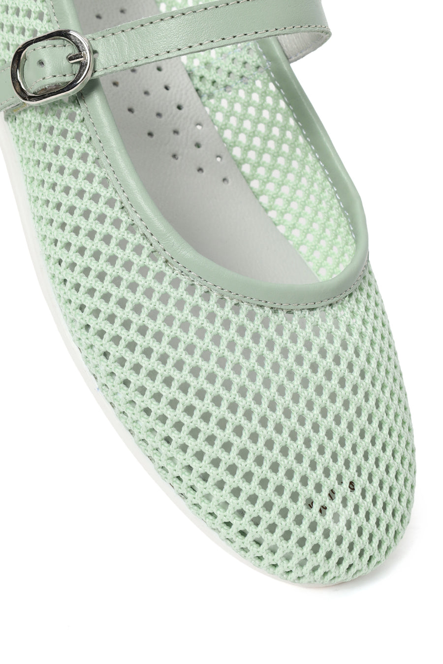 Woman Mint Green Buckled Mesh Ballerine flats