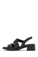 Women's Black Ankle Buckle Low Heel Leather Sandals | Derimod