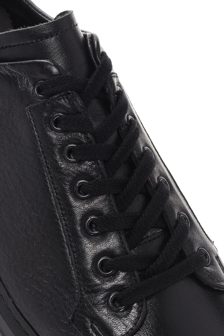 Erkek Siyah Bağcıklı Deri Sneaker