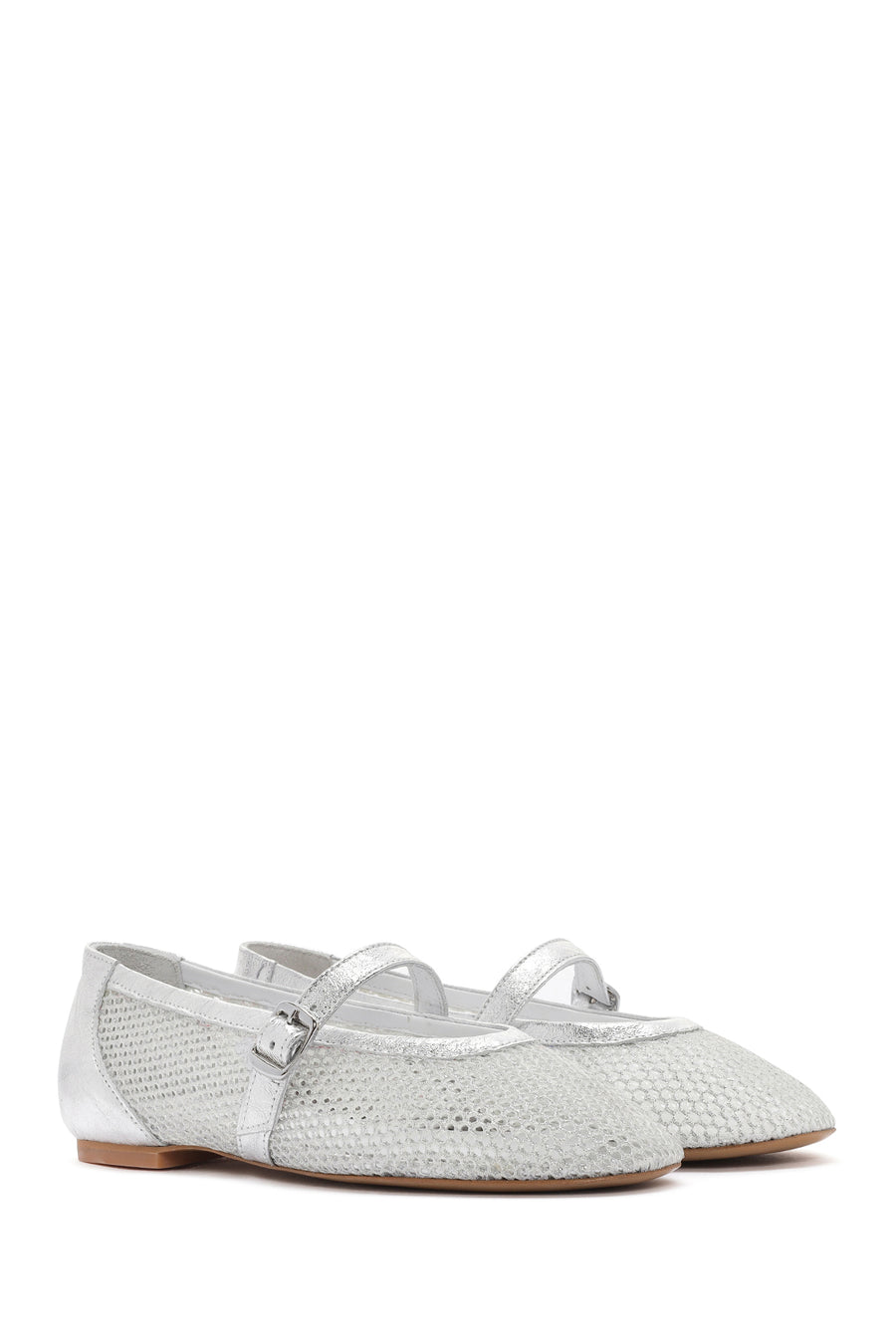 Women's Silver Mesh Strappy Ballerinas