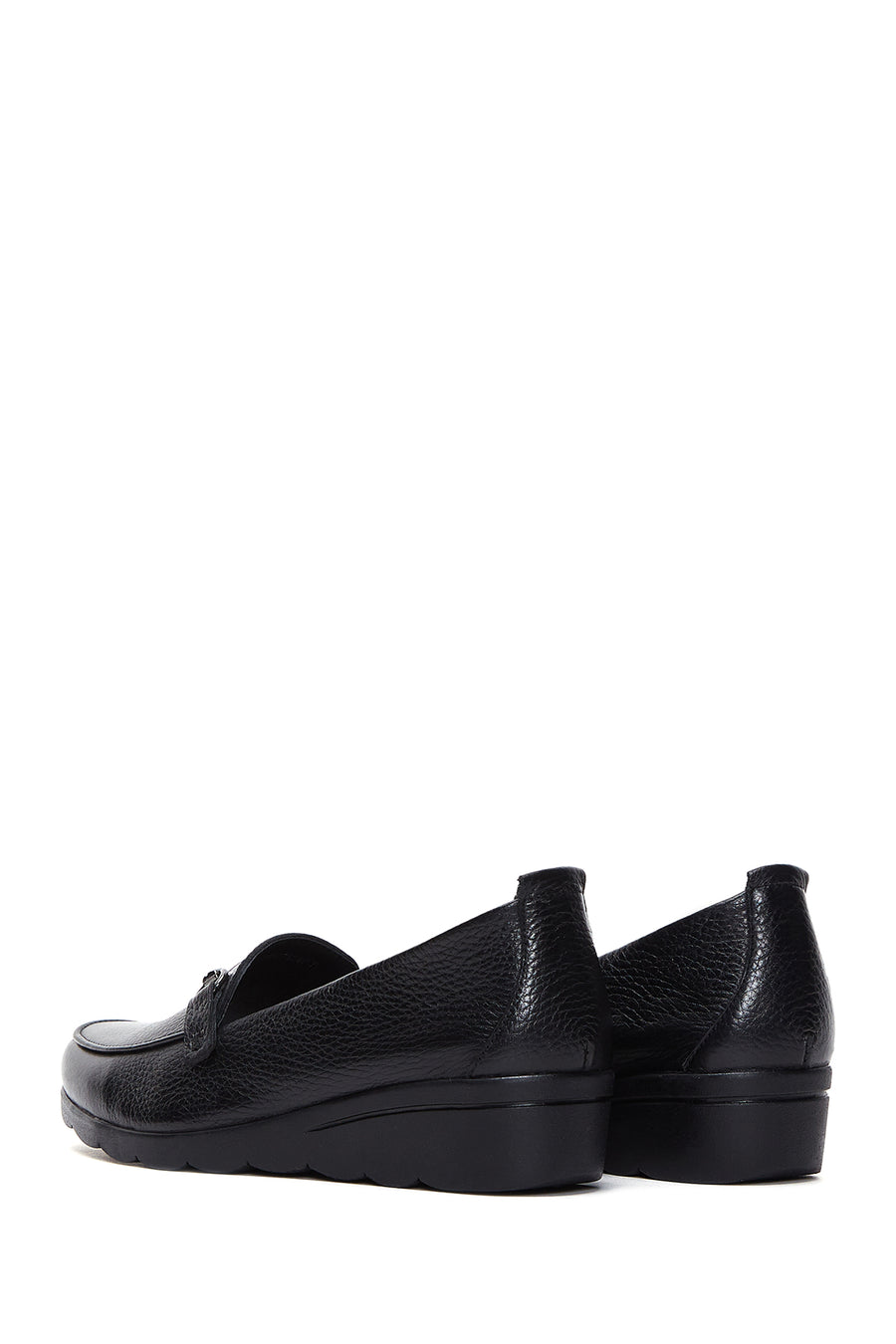 Kadın Siyah Deri Dolgu Topuklu Comfort Loafer