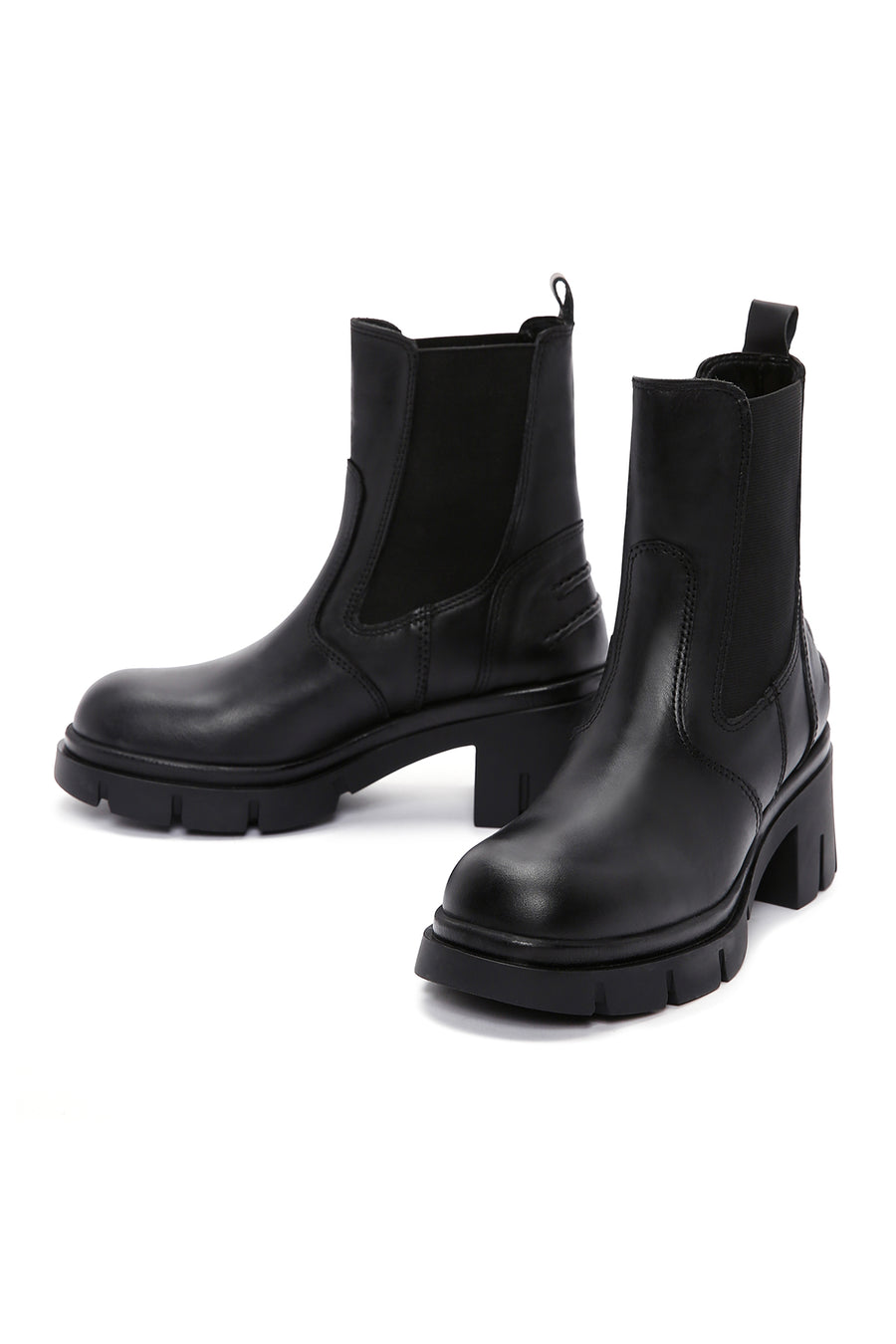 Women's Black Leather Heeled Chelsea Boots