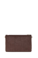 Woman Brown Long Chain Strap Wicker Clutch Bag | Derimod