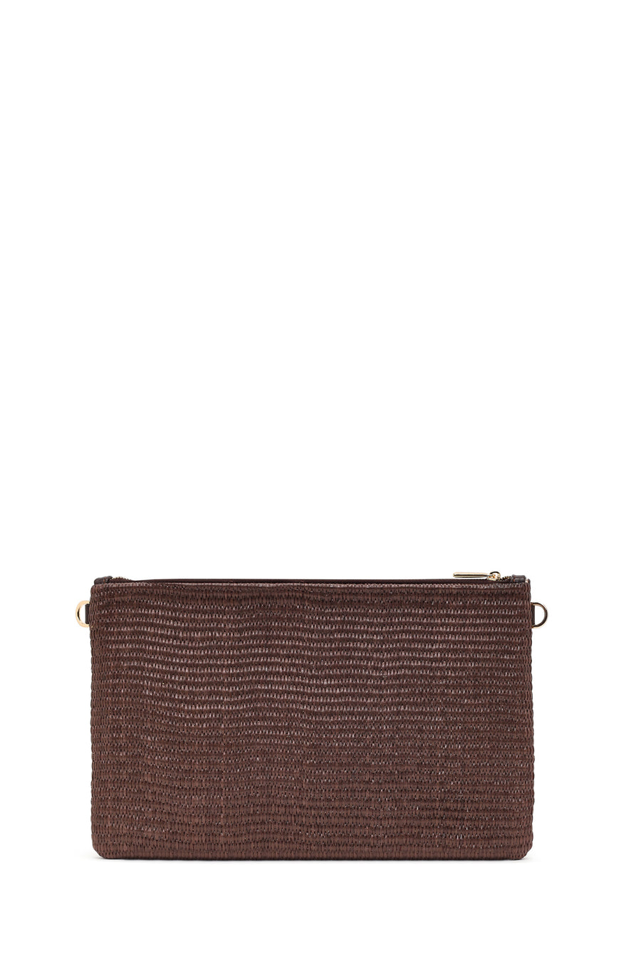 Woman Brown Long Chain Strap Wicker Clutch Bag