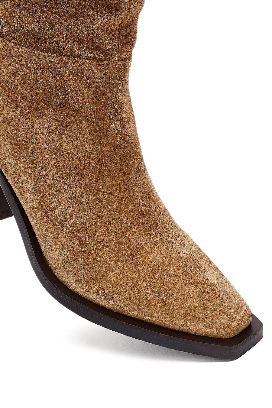 Woman Mink Chunky Heel Suede Leather Cowboy Boots