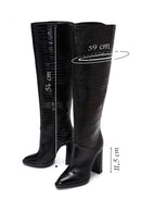 Women's Black Zippered High Heel Leather Boots | Derimod